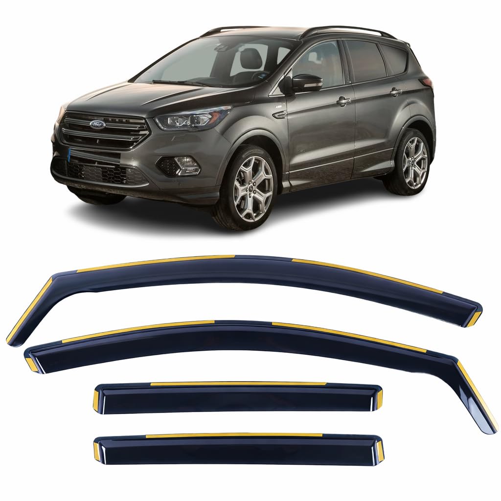 OEMM Set Of 4 Wind Deflectors For FORD KUGA MK2 5 door SUV 2013 2014 2015 2016 2017 2018 2019 In-Channel Acrylic Side Window Visors-Smoke Tinted Rain & Sun Guards Reflectors.