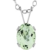Gem Stone King 0.75 Ct Oval Green Prasiolite 14K White Gold Pendant With Chain