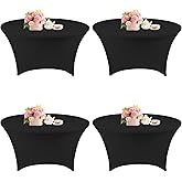 Fivenl 4 Pack 5FT Round Spandex Tablecloth, 60 Inch Black, Stretchable Table Cover, Washable and Wrinkle Resistant, Fitted Round Table for Wedding, Banquet, Birthday, Party, Restaurant