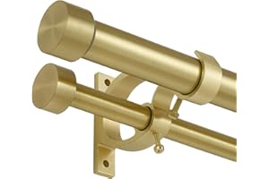 Lwiiom Brass Double Curtain Rods 72 to 144 Inches (6-12 Feet),1-Inches Front and 5/8 Inches Back Adjustable End Cap Double Window Drapery Rod for Drapes and Curtains
