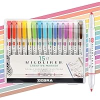 Zebra Pen Mildliner Double Ended Highlighter Set, Broad and Fine Point Tips, Assorted Ink Colors, 15-Pack