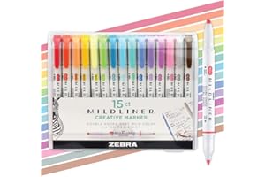 Zebra Pen Mildliner Dual-Tip Highlighter Marker Set, Broad and Fine Point Tips, No Bleed, Ideal for Bible Highlighting, Giftable Art Supplies and Teacher Gifts, Assorted Ink Colors, 15-Pack (78115)
