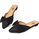 Trary Women's Black Bow Pointed Toe Mules, Modern Mule