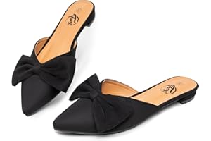 Trary Mules for Women Flats Comfortable, Bow Pointed Toe Womens Mules, Flats Mules Shoes for Women, Cute Mule Women's Mules & Clogs, Slip On Womens Mules Flats, Backless Loafers Mule Shoes for Women