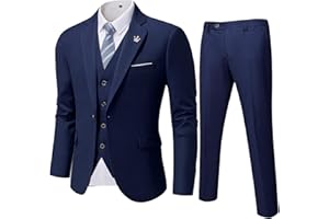 MY'S MYS Men's 3 Piece Slim Fit Suit Set, One Button Solid Jacket Vest Pants with Tie