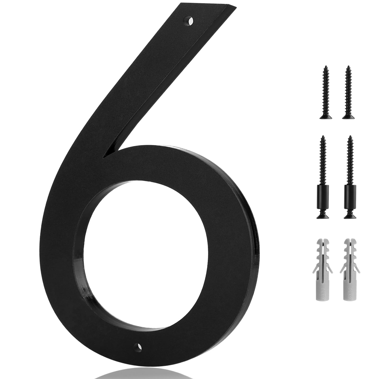 Photo 1 of 10 Inch Exterior House Numbers 6 - Easy Installation With Screw Set, Includes Hardware for Flush or Floating Mount, Frosted Matte Black Acrylic Address House Numbers for Door, Exterior, Porch