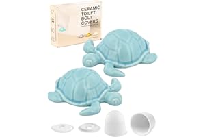 Turtle Toilet Bolt Covers Decorative Set- 2 Ceramic Sea Turtle Bathroom Decor with 2 Plastic Toilet Caps& Washers - Easy Inst