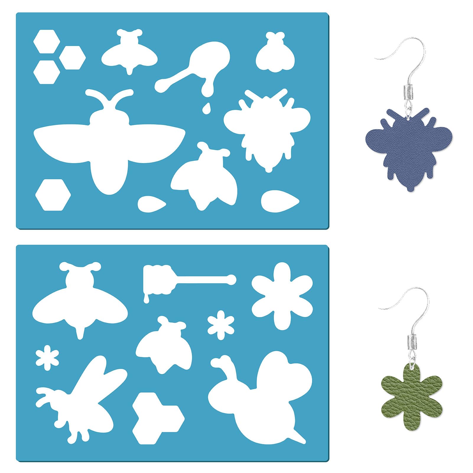 GORGECRAFT 2 Styles Bee Honeycomb Reusable Earrings Making Honey Sweet Leather Jewelry Templates Acrylic Lapidary Cutting Stencil for Necklace Making Jewelry DIY Crafts Painting 5.12x3.54 Inch