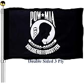 Mia Pow Flag 3x5 Outdoor Double Sided- Black You are Not Forgotten Prisoner of War Military Flags Heavy Duty 3 Ply Fade Resistant for Outside Outdoor Indoor