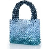 Women Acrylic Purse Mini Beaded Evening Handbags Handmade Gradient Transparent Blue Beads Tote Bags for Wedding,Beach,Party