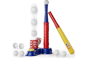 EPPO T Ball Set for Kids Ages 3-12，Adjustable Batting Tee & Pitching Machine，10 Soft Baseballs for Boys & Girls