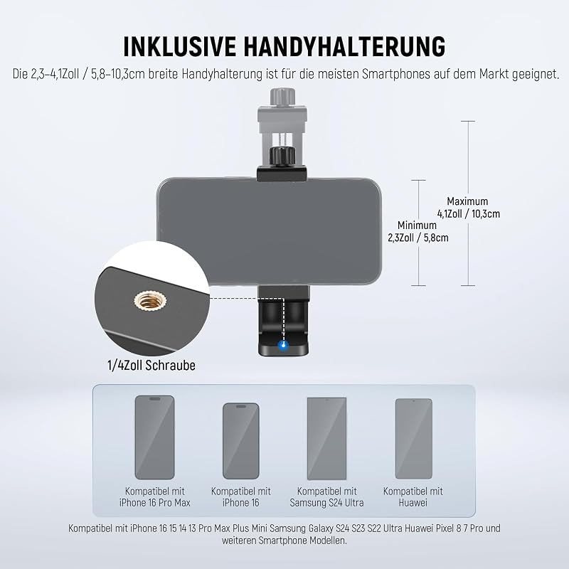 Basic Handy Stativ für iPhone Kamera mit Fernbedienung und Handyhalterung, 66" Metall Selfie Stick, Reise Vlog Smartphone Stativ, tragbare Kamera Mobile Tripod für Videoaufnahmen Filmen, TS03