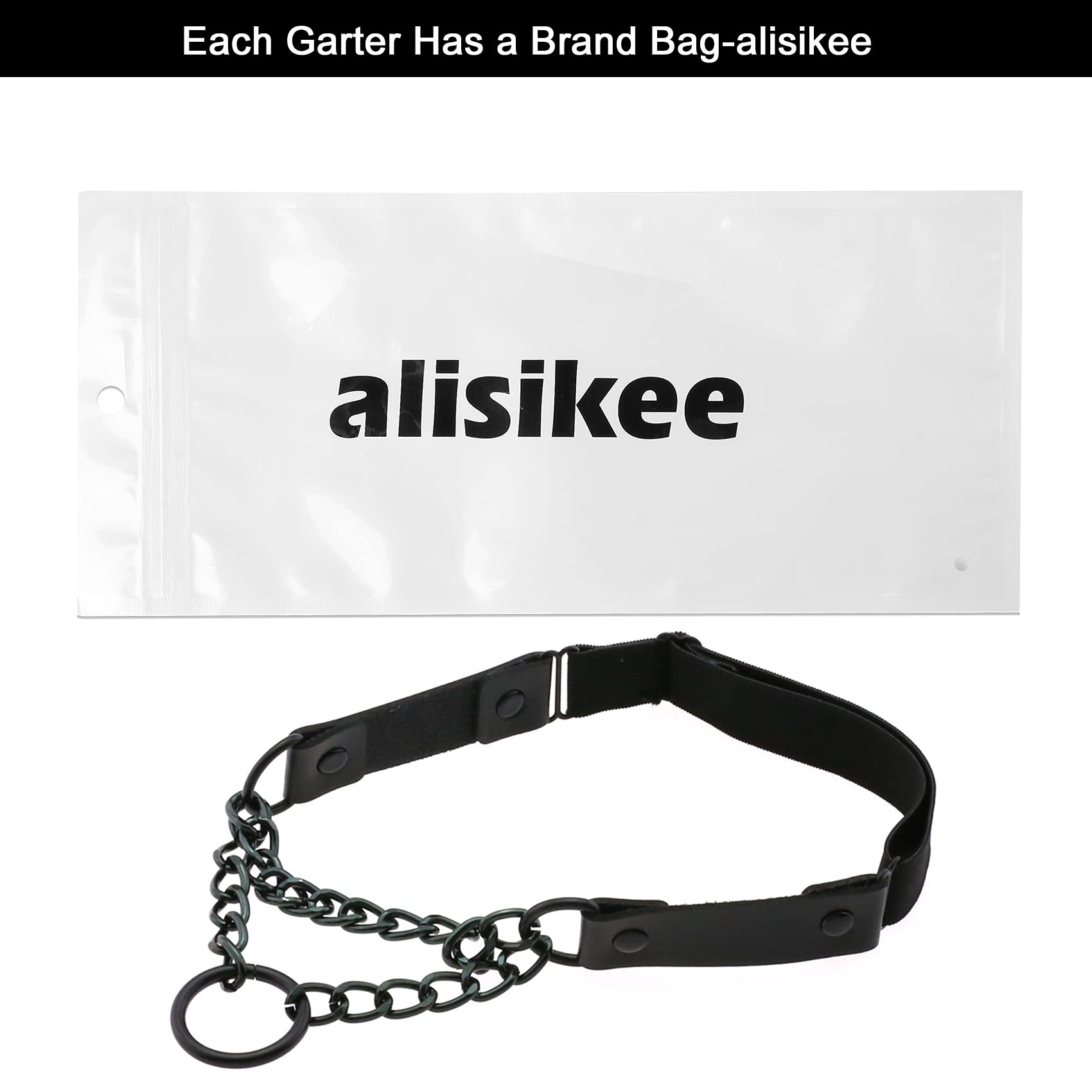 alisikee 2 Adjustable Leg Garters with O Ring Chains, Elastic Thigh Garter Belt for Women, Black 1, One Size, black 1