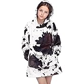 cow print Wearable Blanket Hoodie for Teens - Oversized Cozy Soft Brown and White Sweatshirt Blanket Gifts for Teens Girls Boys 6-13 Year Old