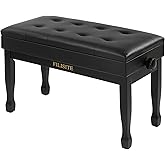FILISITE Adjustable Height Piano Bench with Storage, Solid Wood Duet Keyboard Stool, Waterproof Padded Seat Cushion, Multi-Us