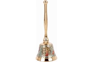 HANDCRAFTED TRADING CO. Solid Brass Hand Bell, 5 x 2 inch. Tall with a Clear Bright Sound Call Bell Service Bell for Church, School, Wedding, Office and Home Blue