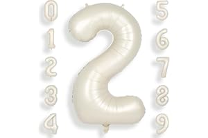 SUWEN 40 Inch Cream White Large 2 Number Balloons Big Foil Helium Number Balloons 0-9 Jumbo Happy 2nd Mylar Birthday Party Decorations for Boy or Girl Anniversary Party Supplies