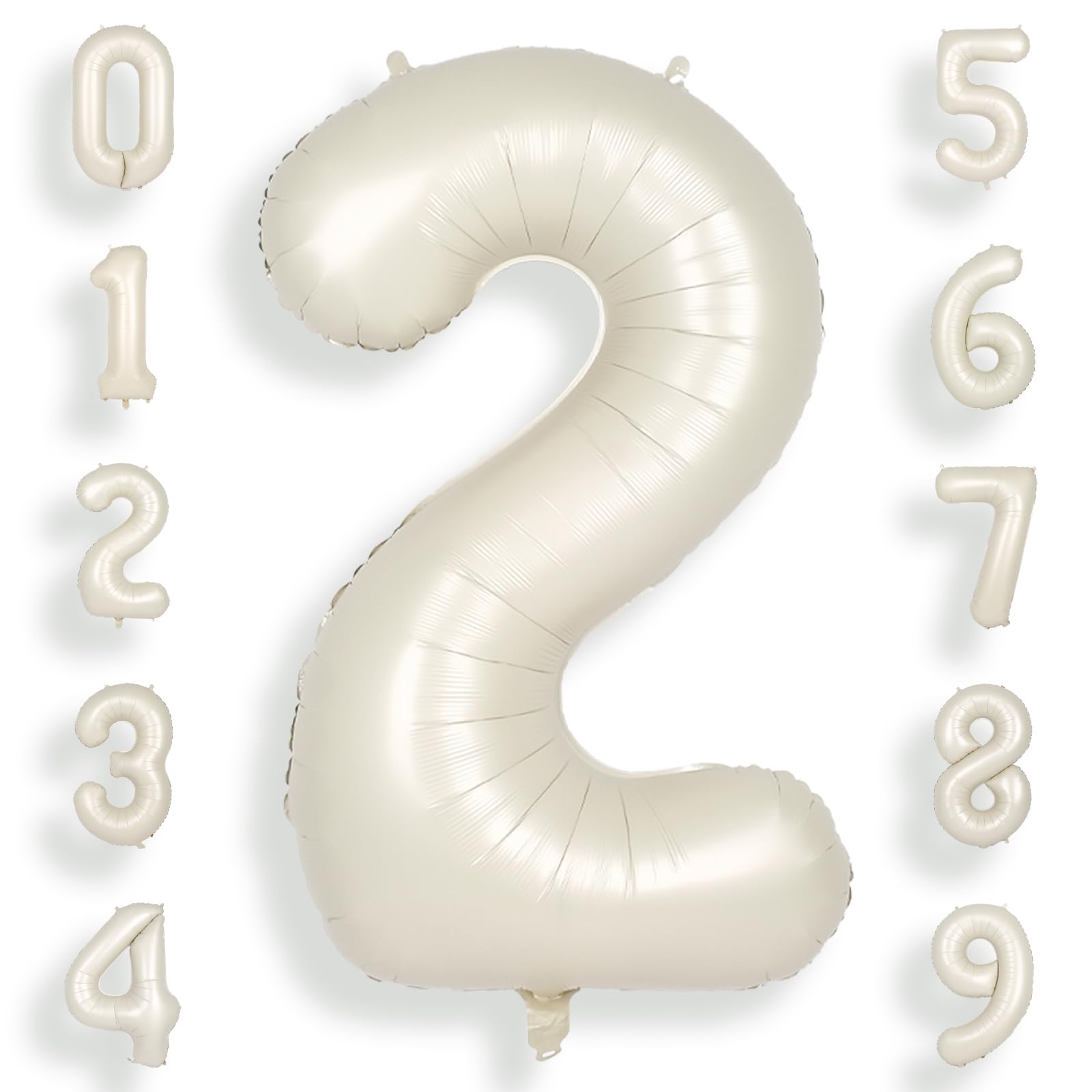 Photo 1 of SUWEN 40 Inch Cream White Large 2 Number Balloons Big Foil Helium Number Balloons 0-9 Jumbo Happy 2nd Mylar Birthday Party Decorations for Boy or Girl Anniversary Party Supplies