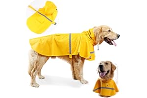 JWPC Dog Raincoat Reflective Waterproof Lightweight Adjustable Dog Rain Jacket with Hood for Small Medium Large Dogs (Yellow, XX-Large)