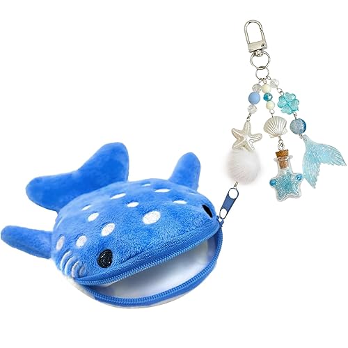 Cuworlis Whale Shark Coin Purse Keychain, with Zipper Keychain, Cute Plush keychain & Charms Purse Shark Wallet, Soft Seamless Handmade Coin Pouches for Women