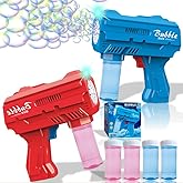 2 Pack Kids Bubble Gun, Durable Light Up Bubble Machine Gun with 4 Bottles Refill Solution, Bubble Guns for Toddlers, Wedding, Easter, Party Favor, Halloween Toys, Outdoor Toys