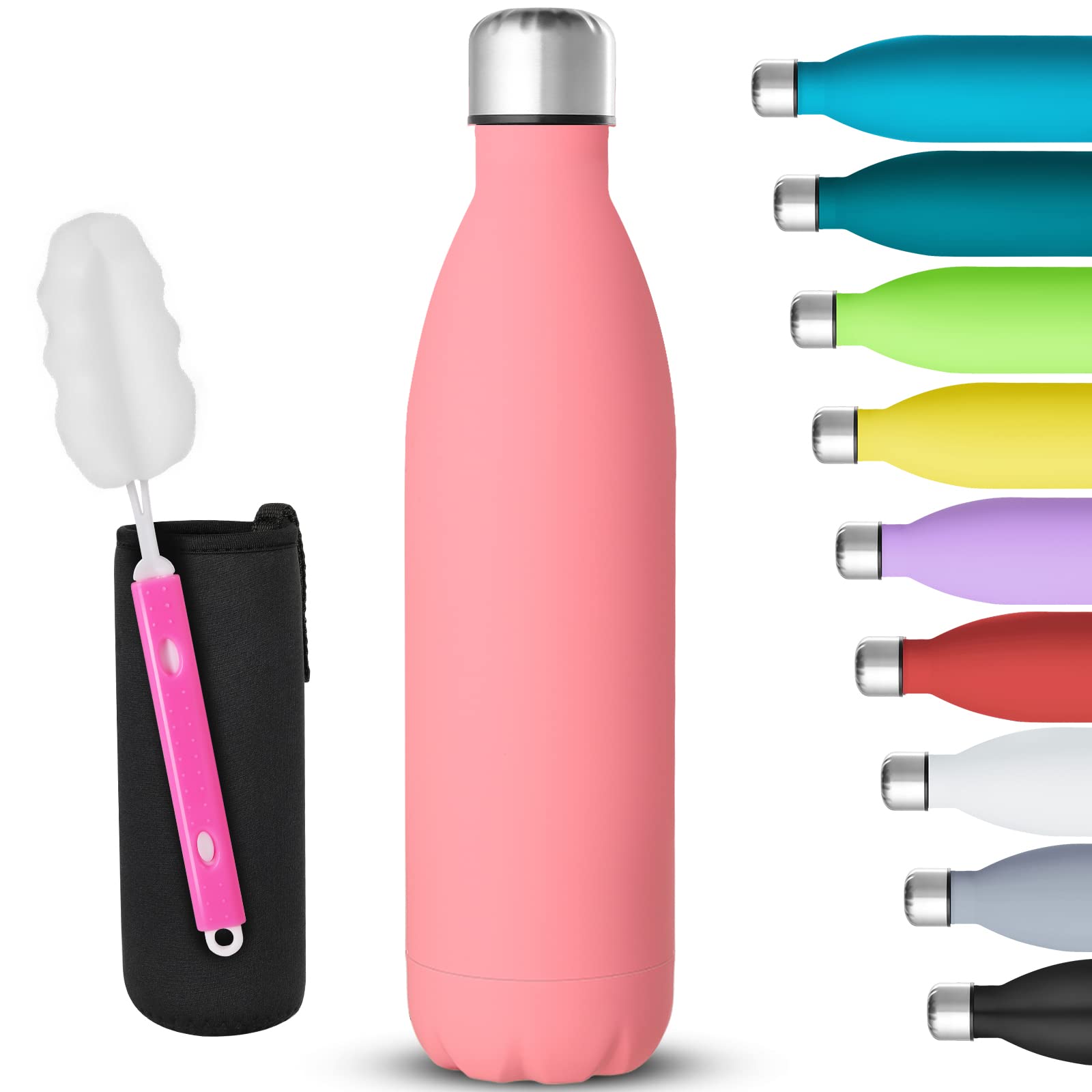 GeeRic Stainless Steel Water Bottle 750ml, Double-Walled Vacuum Insulated Metal Water Bottle 12 Hours Hot & 24 Hours Cold Drinks Cycling Bottles for Outdoor Sports Hiking Running 750ml Pink