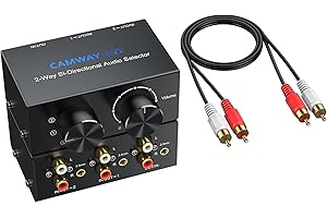 CAMWAY RCA L/R and 3.5mm Aux Audio Switcher,2-in-1-Out 1-in-2-Out Bi-Directional Stereo Audio Switch Selector Box with Volume