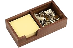 MultiBey Walnut Sticky Note Holder for Desk - 2-in-1 Organizer with Paper Clip Tray & 3x3 Post It Dispenser, Wood Self Stick Memo Pad Holder Dispenser Supplies Organizer for Office Home Schools