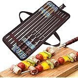 Barbecue BBQ fork stainless steel family outdoor party barbecue grill set camping stainless steel + heated wooden handle (7 sets, 19 inches) with portab