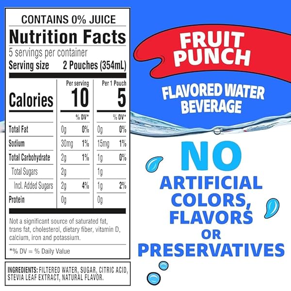 CAPRI SUN ROARIN’ WATERS FRUIT PUNCH FLAVORED WITH OTHER NATURAL FLAVOR WATER BEVERAGE, 10 CT BOX, 6 FL OZ DRINK POUCHES