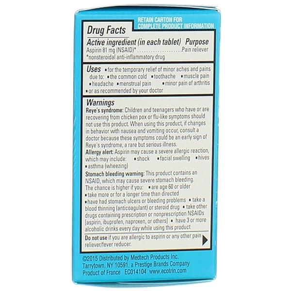 ECOTRIN LOW STRENGTH SAFETY COATED ASPIRIN | NSAID | 81MG | 150 TABLETS (3 PACK)