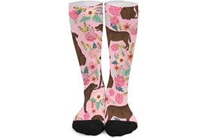 Unisex Novelty Crew Socks,Chocolate Lab Florals Labrador Retriever Floral Mid Calf Dress Socks Sports Socks Knee High Athleti