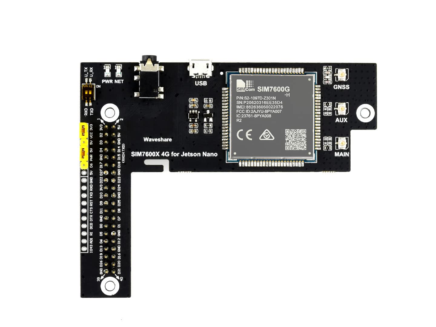 Waveshare 4G/3G/2G/GNSS Expansion Board for Jetson Nano Based on SIM7600G-H Supports Global LTE CAT4 up to 150Mbps for Downlink Data Transfer