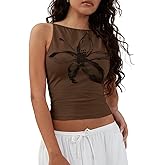 Cioatin Women Cute Yellow Floral Print Crop Tank Tops Sleeveless Slim Fit Cotton Y2K Aesthetic Preppy Summer Cami Outfit