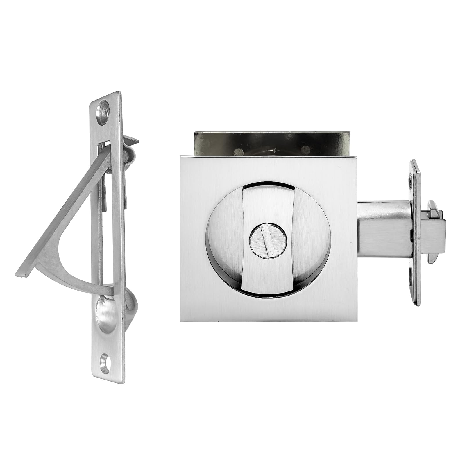 Photo 1 of Pocket Door Lock with Edge Pull,Privacy Door Hardware Suitable for Bathroom Bedroom etc Recessed 2 Sided, 2 3/8" Backset, Invisible Hardware for 1 3/8” to 2 3/16” Thickness Door (Sliver+Edge Pull)
