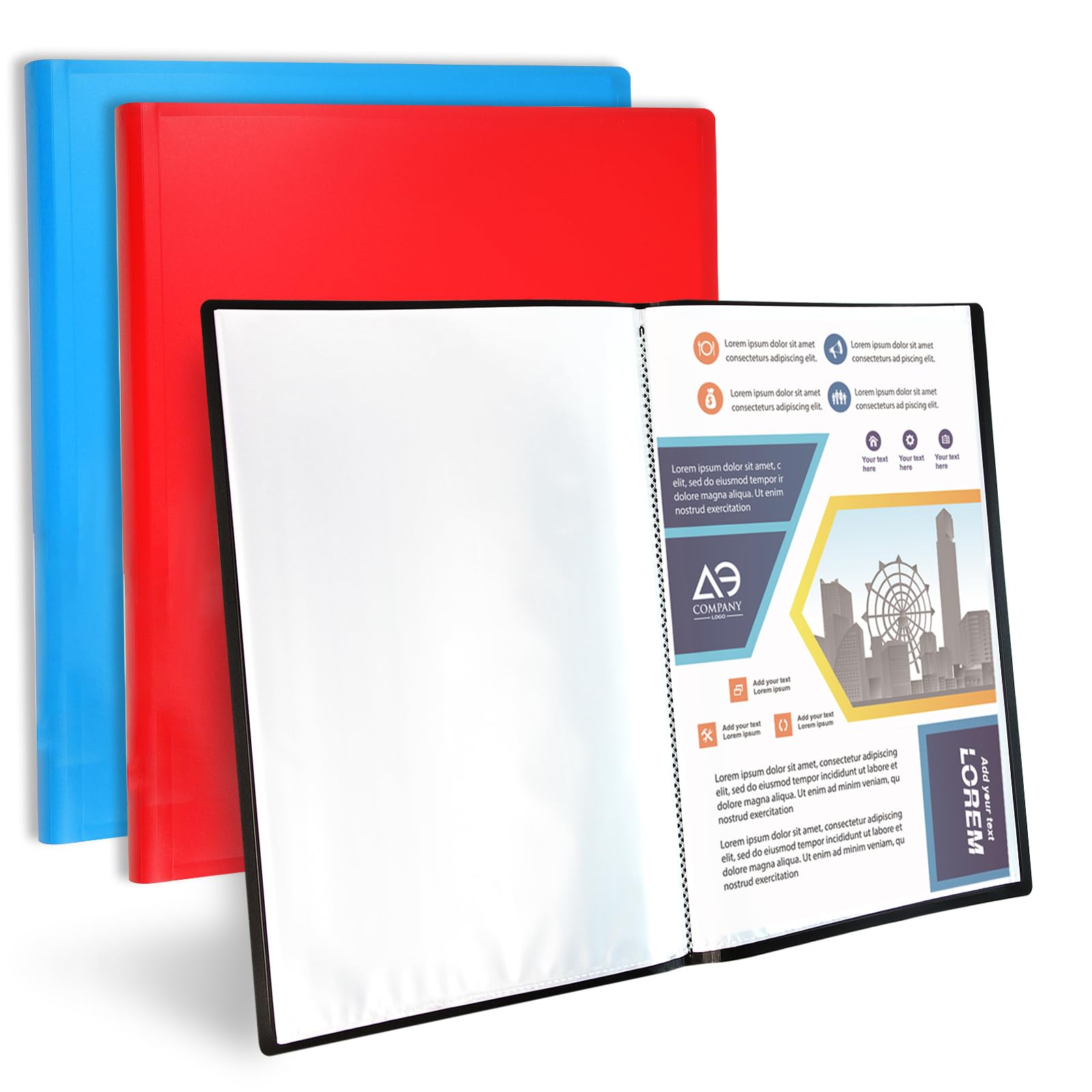 A4 Display Folder with Pockets - Display Book Presentation Folders Portfolio Project Folder Certificate Folder with Plastic Sleeves, 3 x 110 Pockets (Black, Blue, Red)