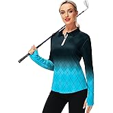 AOBUTE Women's Long Sleeve Golf Shirts Zip Polo Tennis Top with Thumb Hole