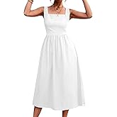 xxxiticat Women's Square Collar Casual Dress Sleeveless Pleated A-Line Summer Beach Boho Elegant Backless Midi Dress