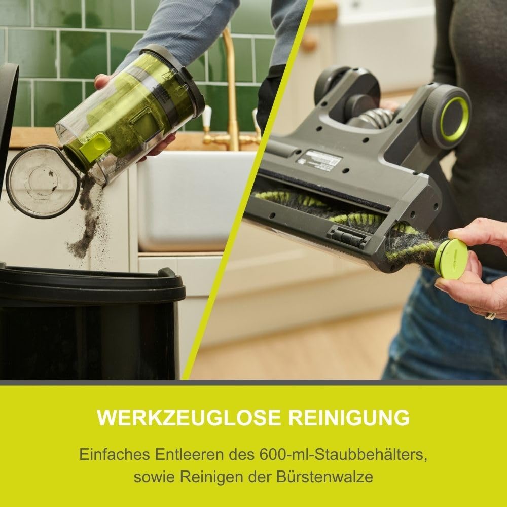RYOBI 18 V ONE+ Akku-Staubsauger RSVS18-1C20G, 30 AW Saugleistung, Dual-Zyklonen, HEPA-Filter, inkl. 2,0 Ah Akku und 2,0 A Ladegerät 6