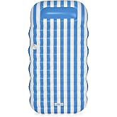 FUNBOY Blue &amp; White Cabana Striped Pool Lounger Water Hammock | Built-in Pillow, 70" Pool Float, For Adults, Tanning Lounger, Swimming Pool Accessory