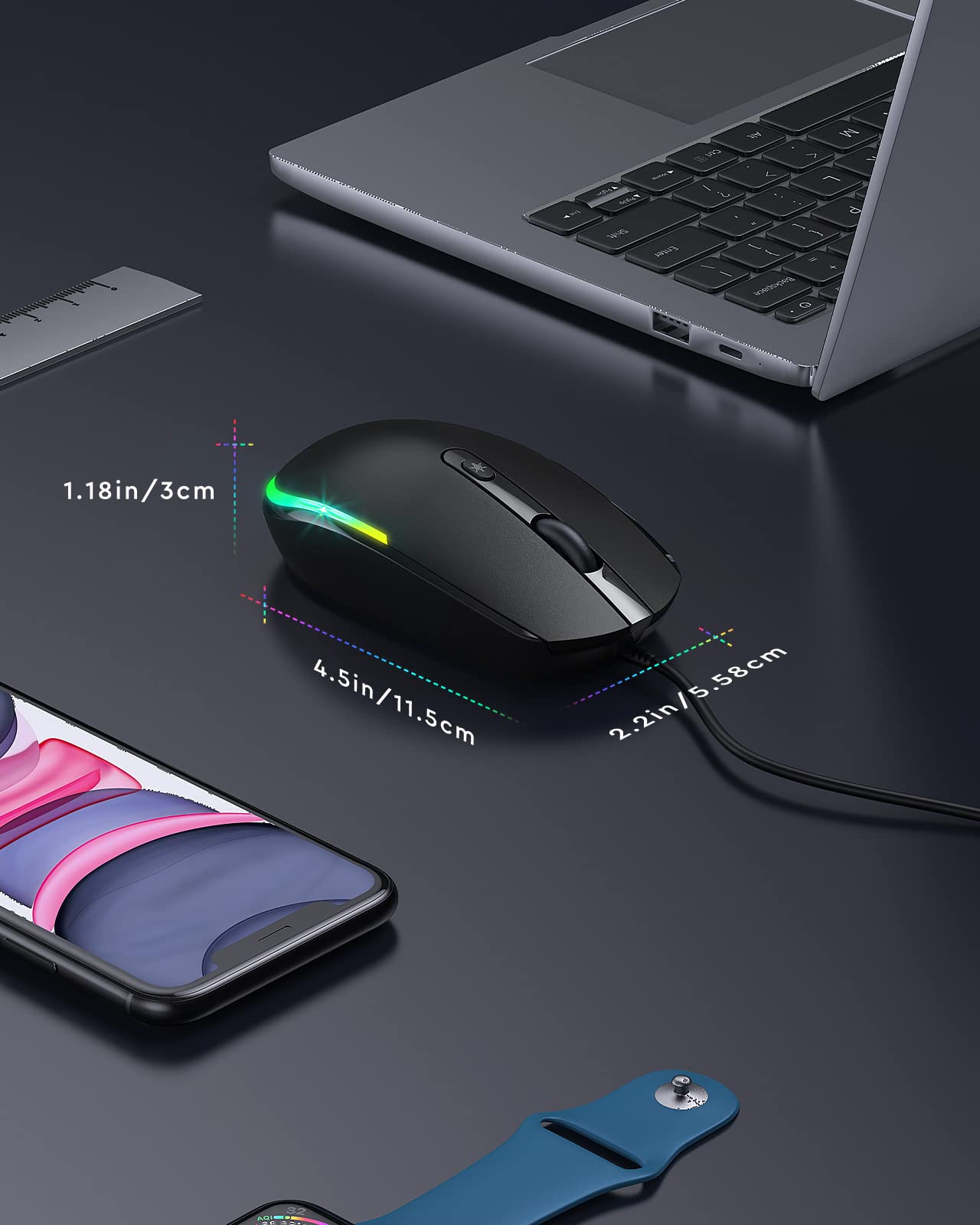 seenda Maus mit Kabel, PC Computermaus mit Kabel, 1600 DPI USB Maus Kabelgebunden für Laptop/PC/Computer/Mac, Schwarz 4