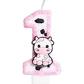 Pink Cow Glitter Birthday Candles Number 1 Birthday Decorations, Holy Cow Im One Birthday Decorations, Number 1 Candle for Cake, Cowgirl Theme Number Candle for Girls First 1st Birthday Party Décor