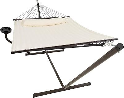 VITA5 Hammock Stand with Sidetable Two Person Heavy Duty 200 kg Beige