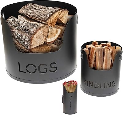 Valiant Fun 3-Piece Fireside Metal Storage Set Black