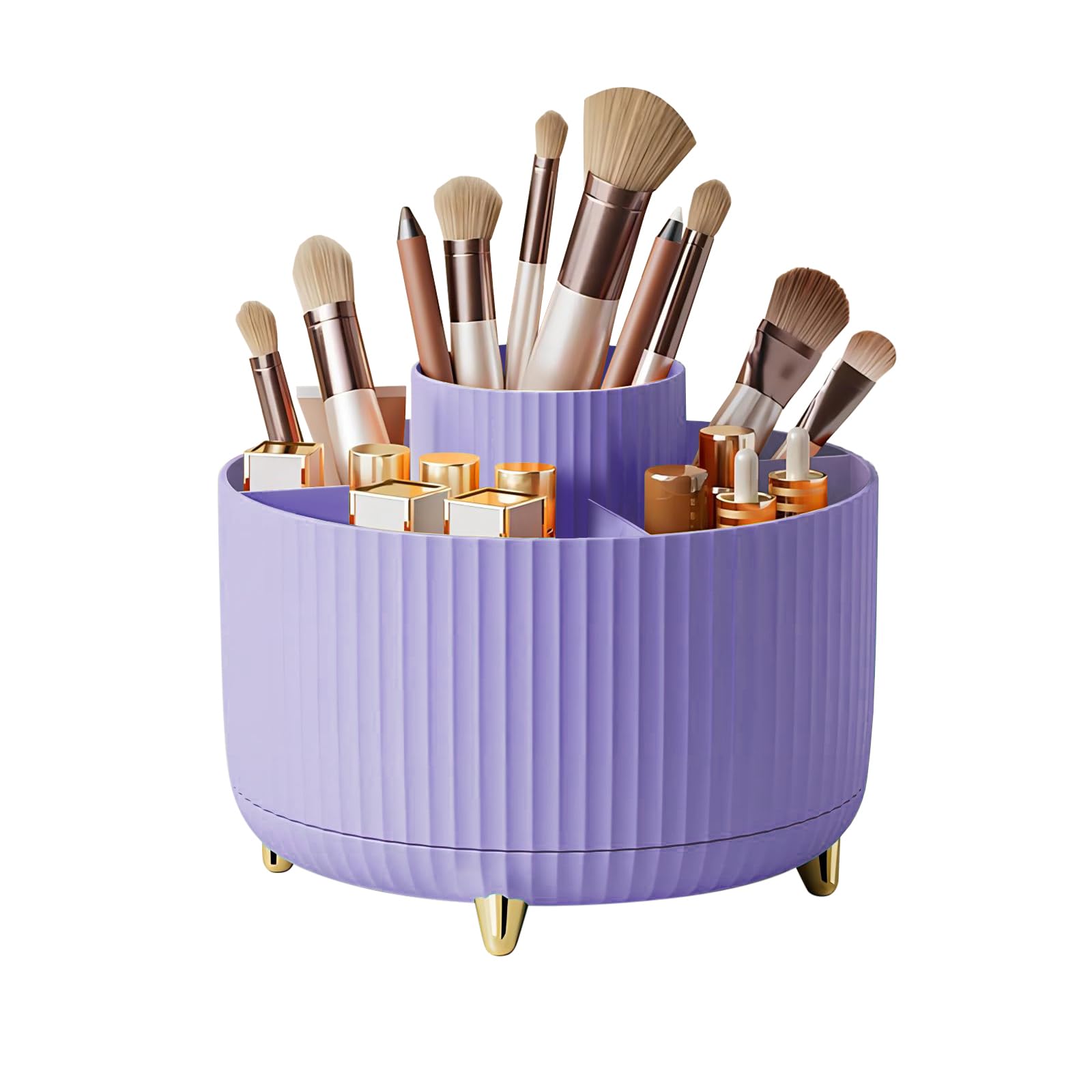 DASITON Large Capacity Makeup Brush Holder,360° Rotating Makeup Organiser,5 Slot Makeup Brushes Cup,for Vanity Decor,Bathroom Countertops,Desk Storage Container,Cosmetic Display Cases(Purple) — image 1