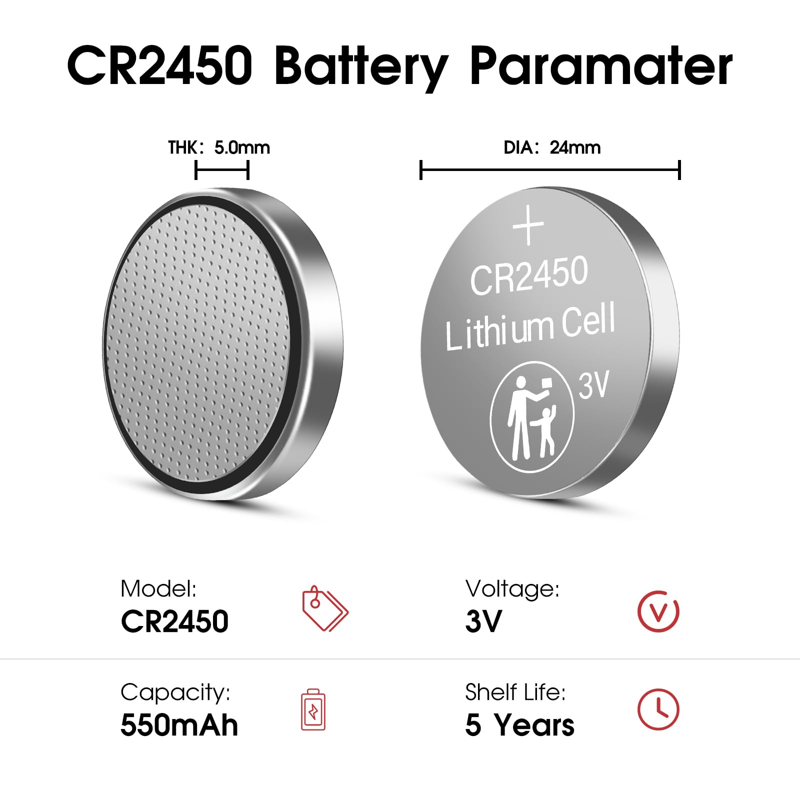 CR2450 3V Lithium Battery, 20 Pack, CR 2450 3V Button Cell Batteries, 2450 Lithium Coin Battery for Watches, Calculators, Car Remote, Key Fob