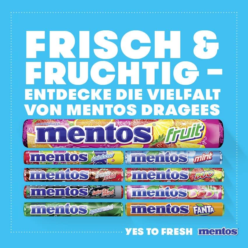 Mentos Fruit Dragees, Frucht-Bonbons Orange, Zitrone und Erdbeere, Kaubonbons mit fruchtigem Geschmack, Süßigkeiten (3 Rollen), vegan 6