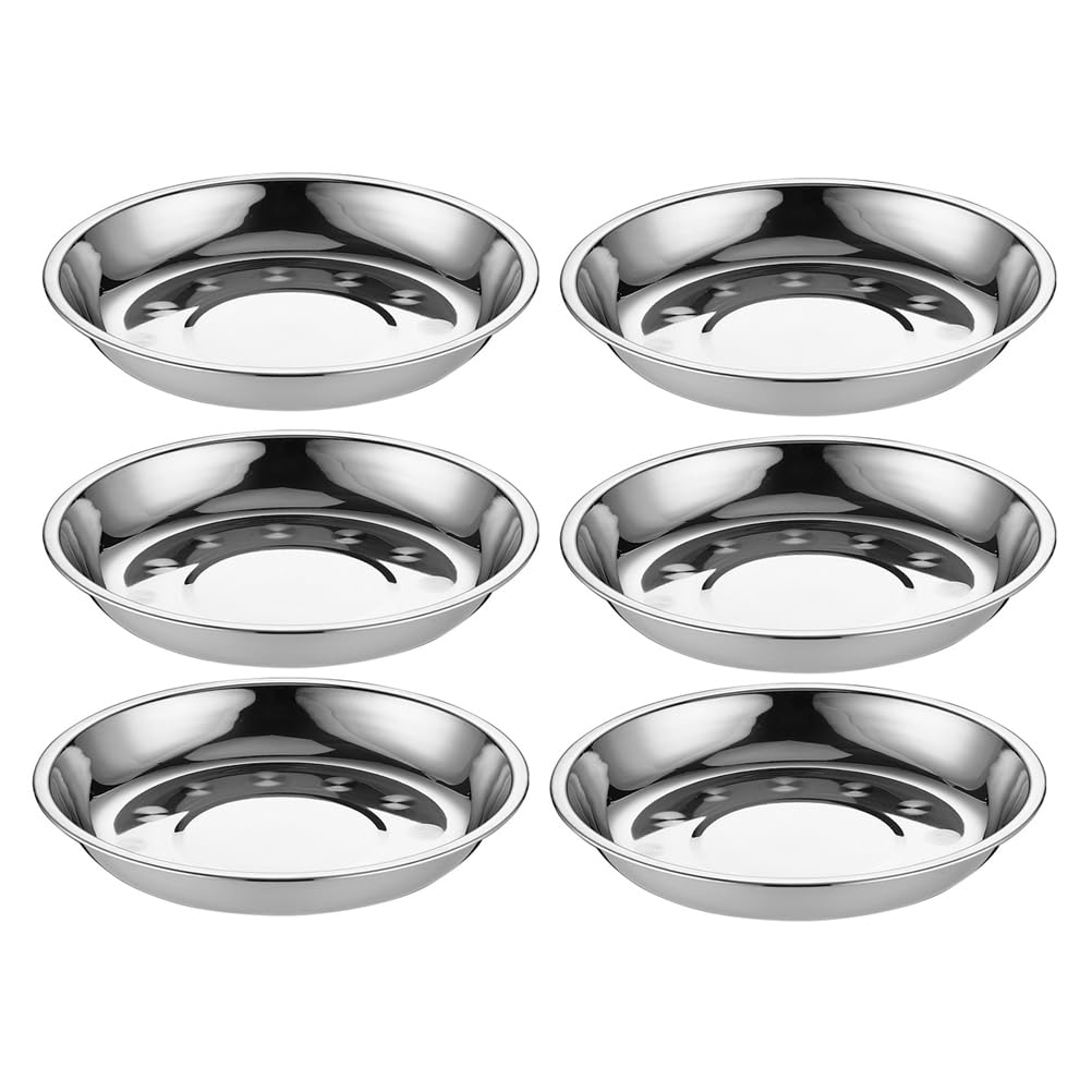 Kichvoe Cupcake Containers 6Pcs 16CM Stainless Steel Round Plate Metal Dinner Plate Steak Serving Plate Fruit Salad Plate Sushi Dish Serving Platter for Picnic BBQ Steak Kids Kits