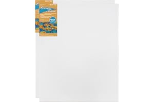 MAHITOI ™ 2-PC Cotton Stretched 18” x 24” Double Primed Gesso Wooden Frame to Smooth Surface & Reduce Absorbency, for Acrylic, Oil Paints, Acid-Free, Medium Weight Blank, White. 18 x 24 Canvas.