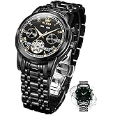 OLEVS Automatic Mechanical Men Watch,Day-Date-Month-and-Year Automatic Watch Men,Fashion Stainless Steel Watch Green&Blue&Black Face